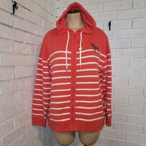 Joules Pink and White Striped Hoodie with Dachshund Embroidery Size 8